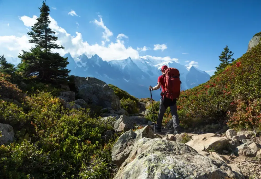 A man hiking the Tour du Mont Blanc